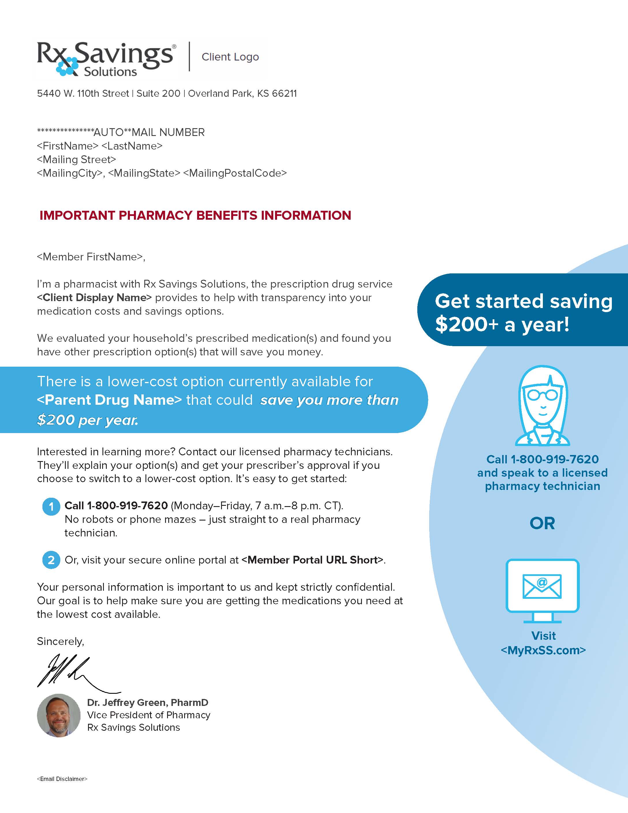 Example of a mailed Savings Notification from Rx Savings Solutions