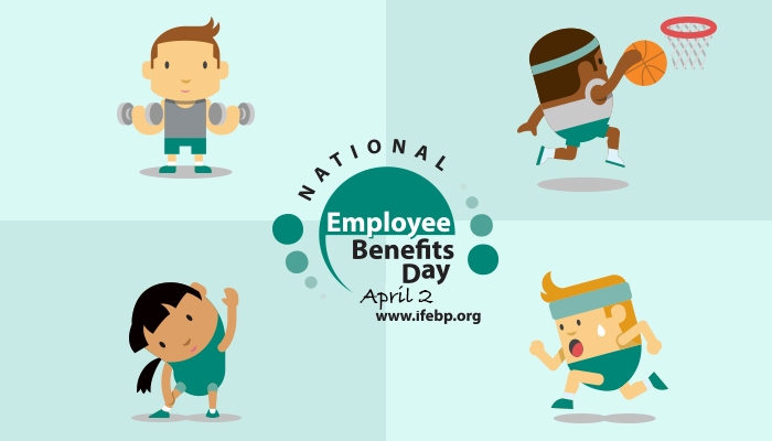 Graphic with animated characters announcing National Employee Benefits Day—courtesy of the International Foundation of Employee Benefit Plans